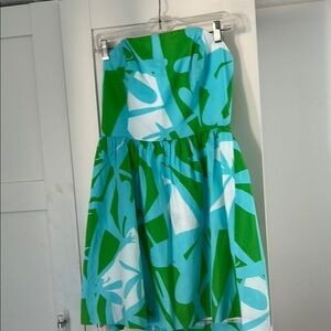 Lilly Pulitzer Green and Blue Resort A-Line Strapless Dress